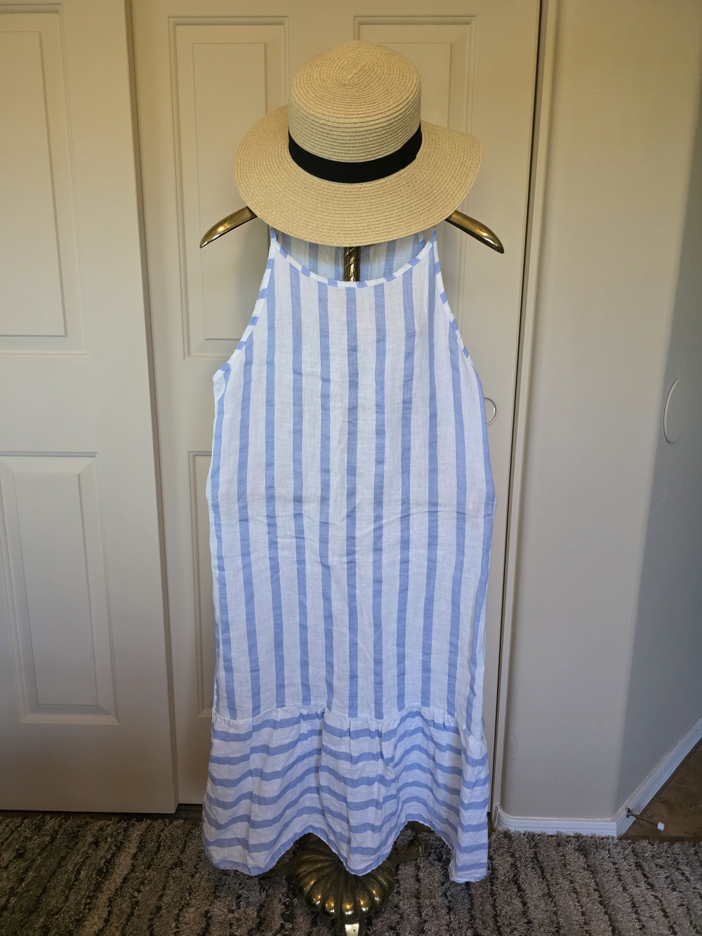 Light Blue and White Striped One-Piece Sundress